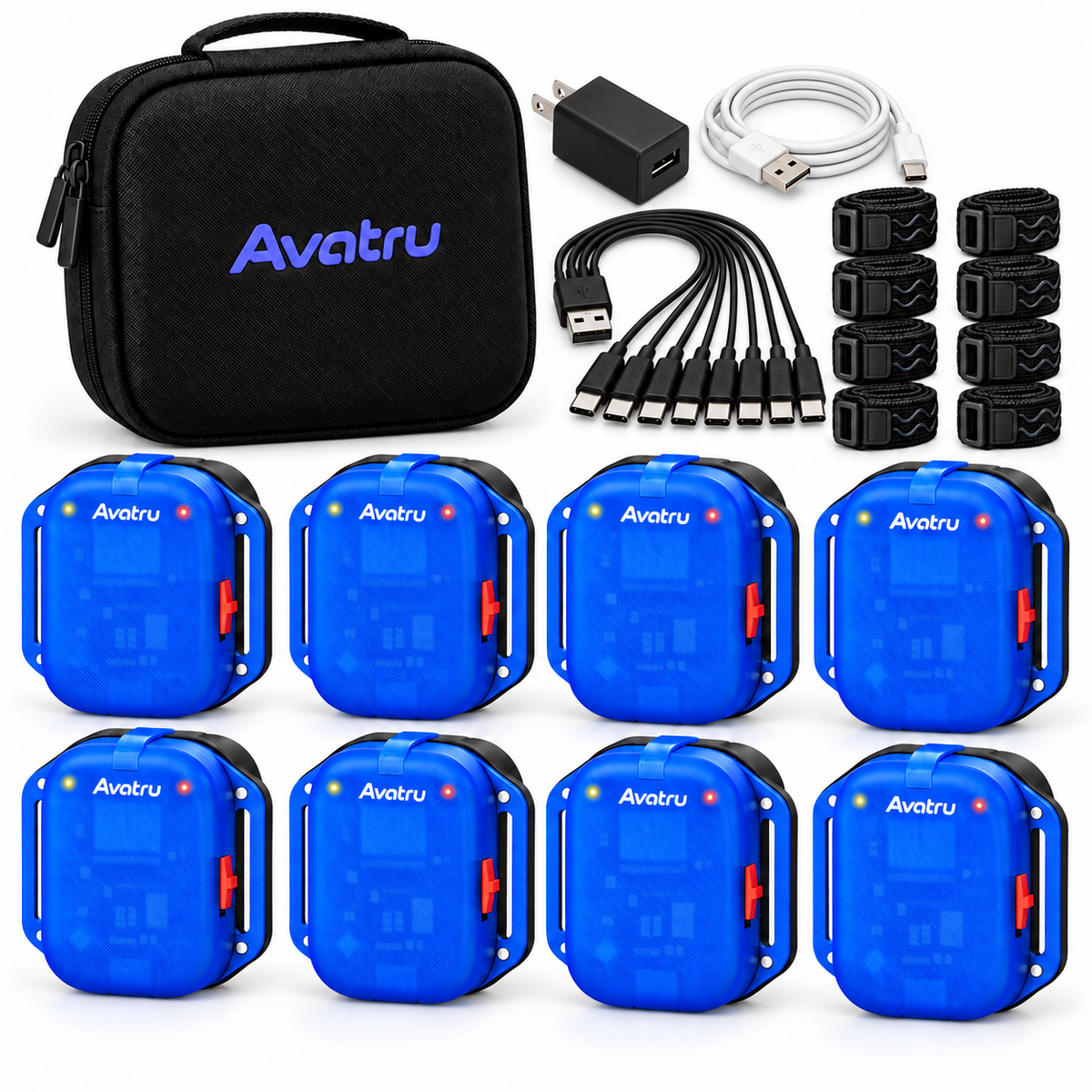 AVATRU Full Body Trackers – VR FBT Kit Compatible with SlimeVR & VRChat (PCVR), 8-Point Wi-Fi Tracking, LSM6DSV Sensors & Anti-Slip Straps
