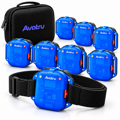 AVATRU Full Body Trackers – VR FBT Kit Compatible with SlimeVR & VRChat (PCVR), 8-Point Wi-Fi Tracking, LSM6DSV Sensors & Anti-Slip Straps