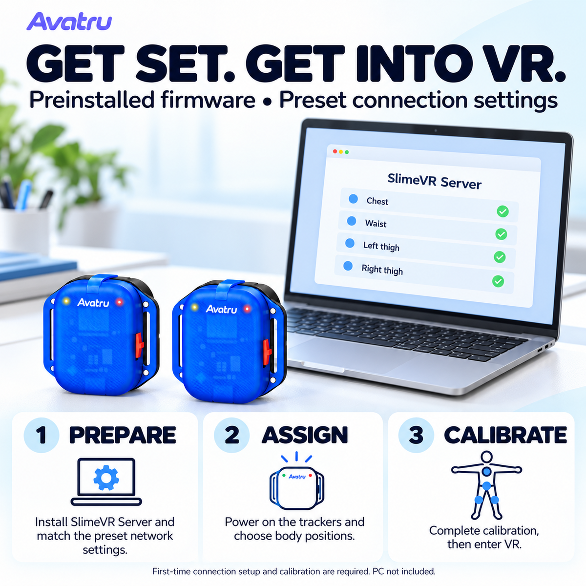 AVATRU Full Body Trackers – VR FBT Kit Compatible with SlimeVR & VRChat (PCVR), 8-Point Wi-Fi Tracking, LSM6DSV Sensors & Anti-Slip Straps