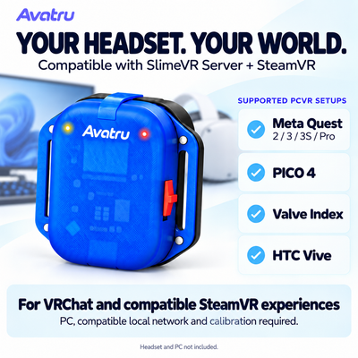 AVATRU Full Body Trackers – VR FBT Kit Compatible with SlimeVR & VRChat (PCVR), 8-Point Wi-Fi Tracking, LSM6DSV Sensors & Anti-Slip Straps